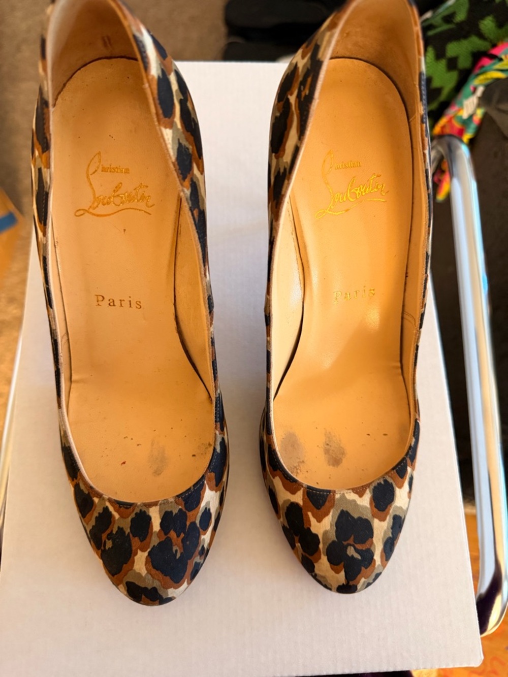 Authentic Christian Louboutin Leopard Print Leather Pumps - Brown/Black/Tan
